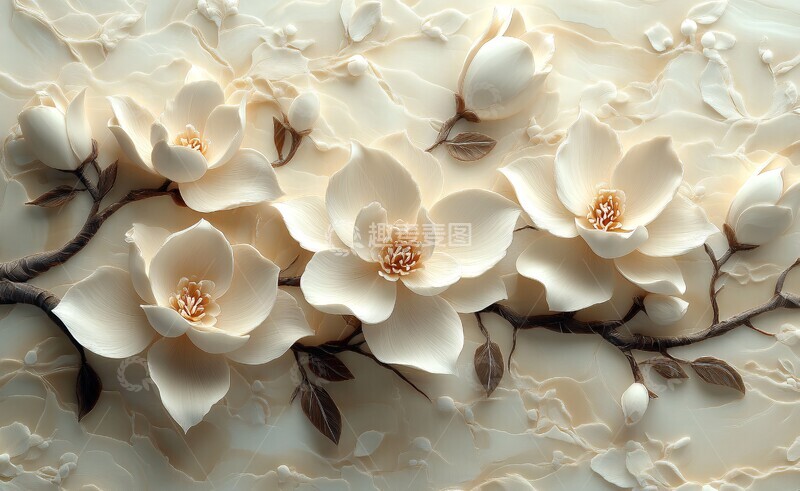 白玉兰树枝纹纸雕