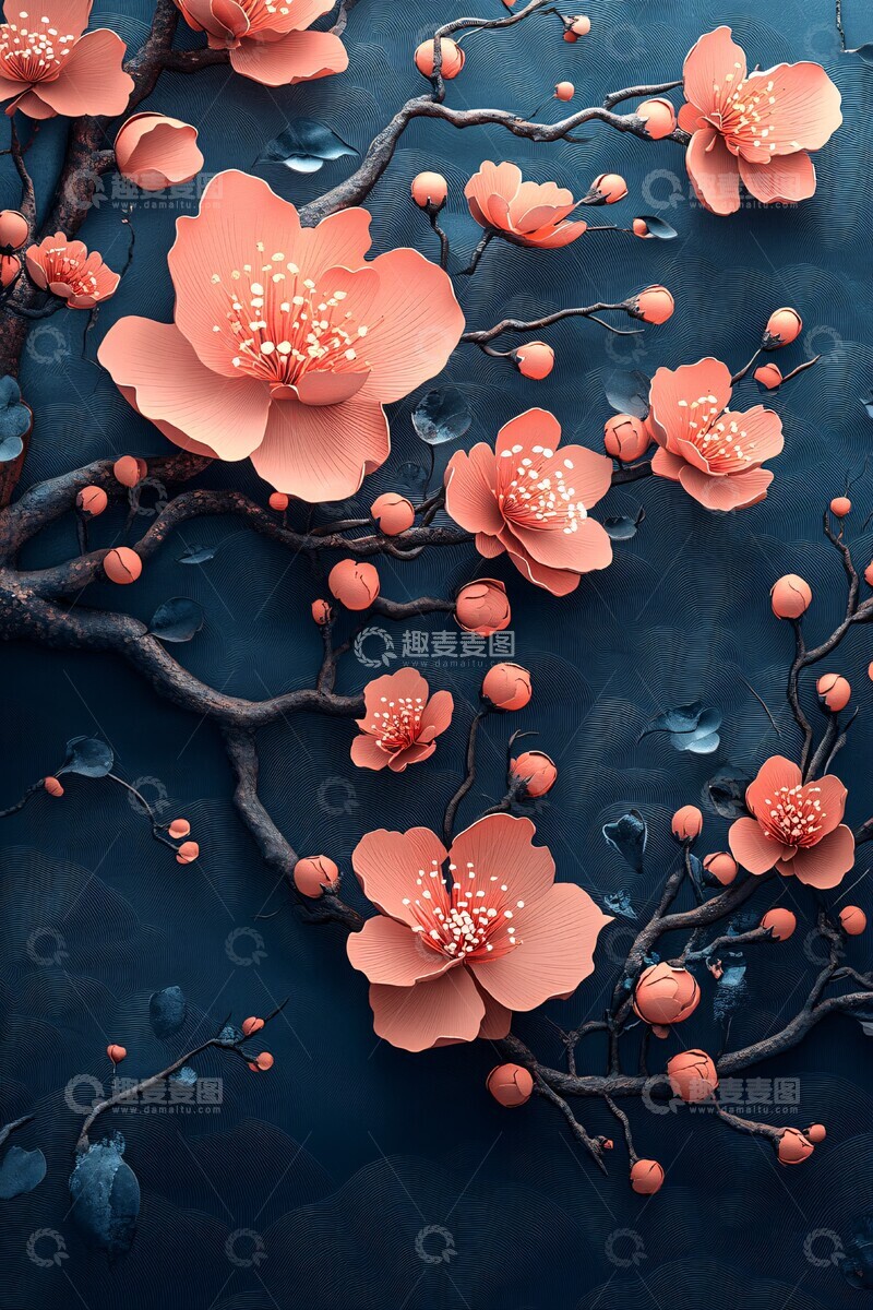 高清大图下载【趣麦麦图】樱花剪纸邀请函1