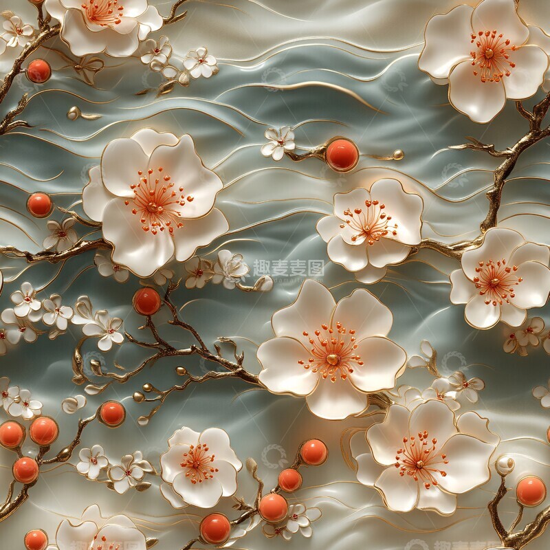 高清大图下载【趣麦麦图】瓷瓶花开水纹图