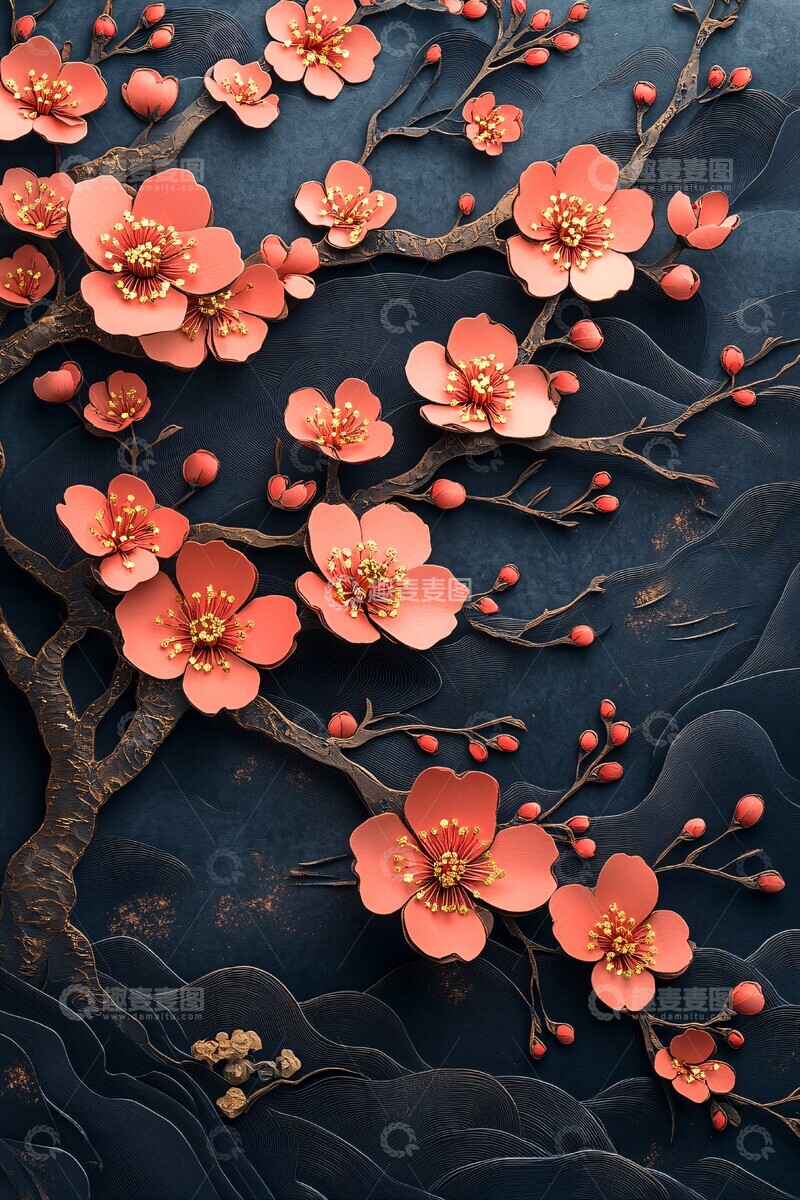 高清大图下载【趣麦麦图】樱花剪纸邀请函2