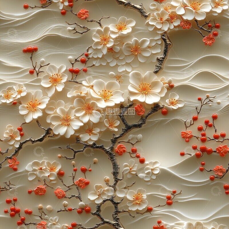 高清大图下载【趣麦麦图】瓷瓶花开水纹图1