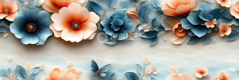 高清大图下载【趣麦麦图】-蝴蝶花朵叶子图案1