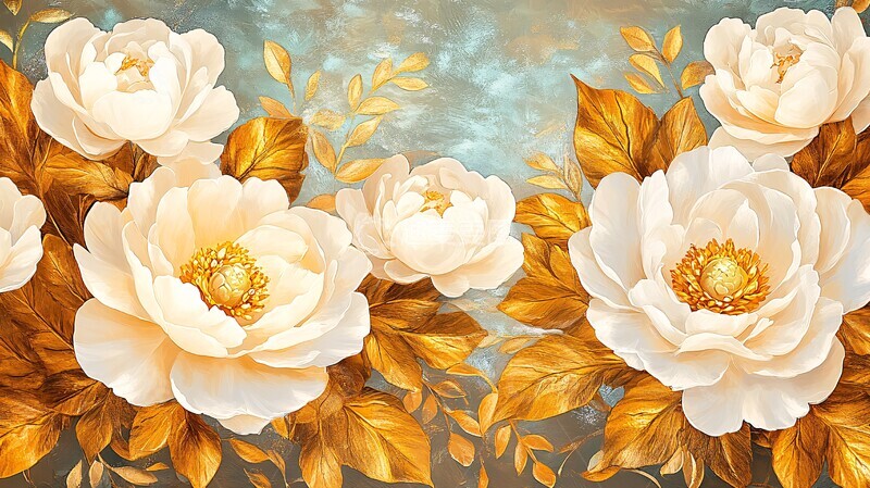 高清大图下载【趣麦麦图】白牡丹金叶图案3