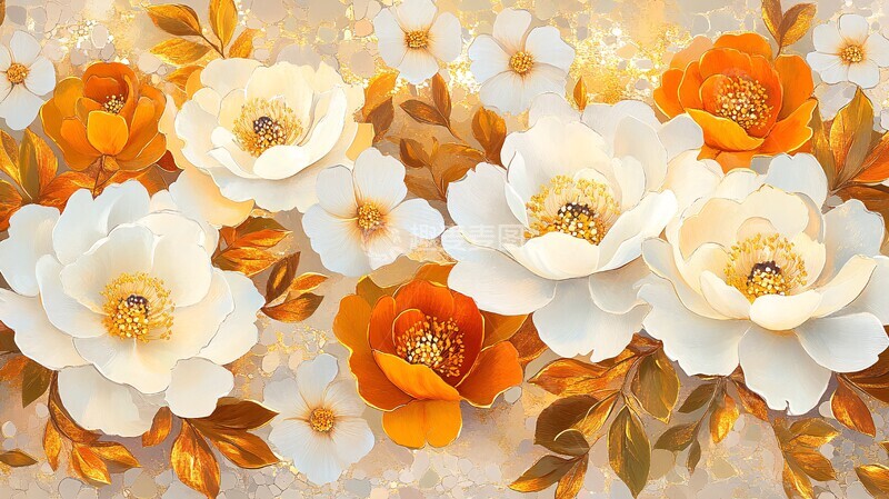 高清大图下载【趣麦麦图】白牡丹金叶图案1