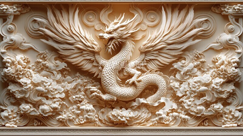 高清大图下载【趣麦麦图】龙凤金纹浮雕图