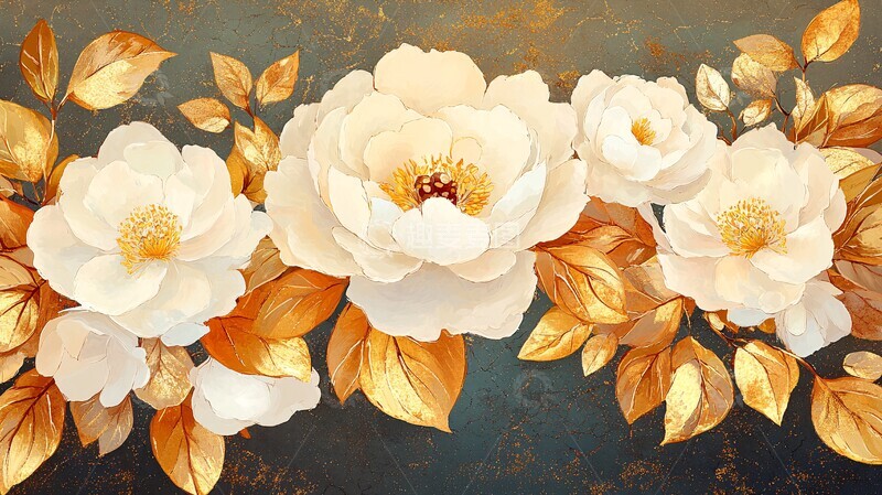高清大图下载【趣麦麦图】白牡丹金叶图案