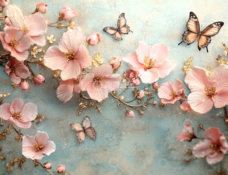 高清大图下载【趣麦麦图】樱花金箔浮纹纸1