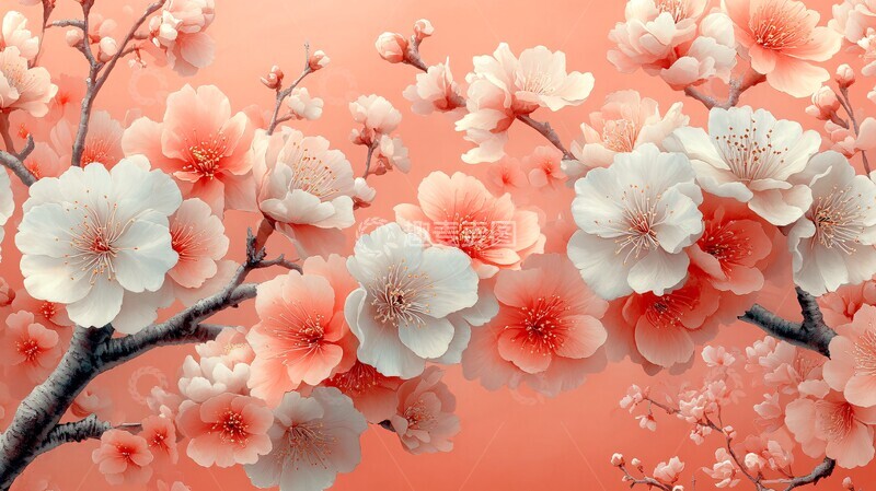 高清大图下载【趣麦麦图】樱花牡丹花卉纹样2