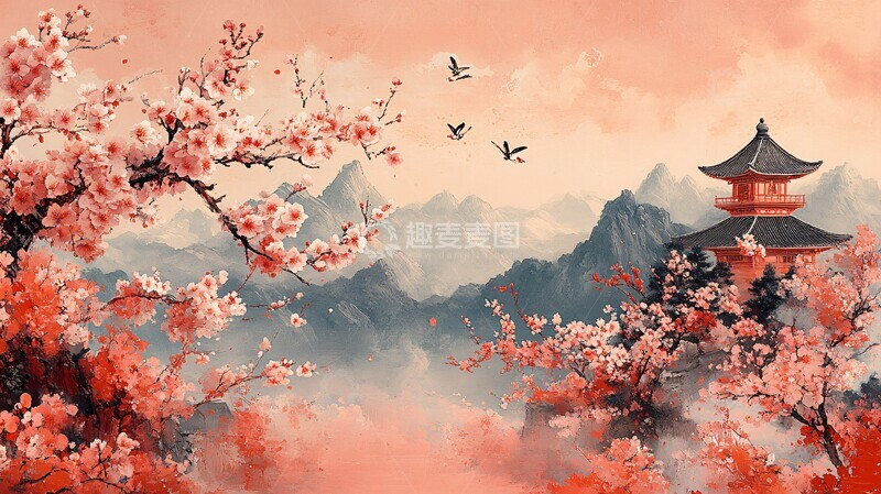 高清大图下载【趣麦麦图】樱花牡丹花卉纹样