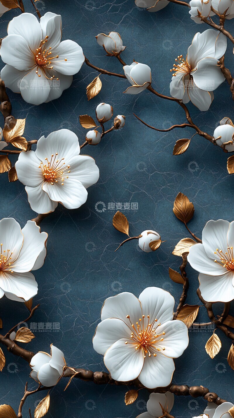 高清大图下载【趣麦麦图】灰调复古花卉图案1