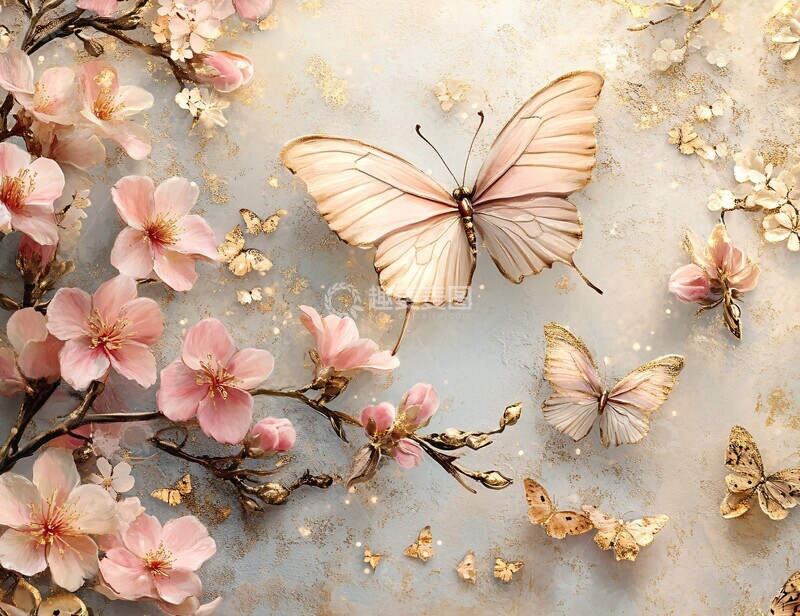 高清大图下载【趣麦麦图】樱花金箔浮纹纸