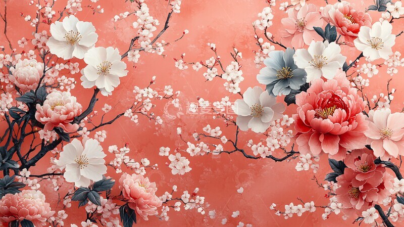 高清大图下载【趣麦麦图】樱花牡丹花卉纹样1