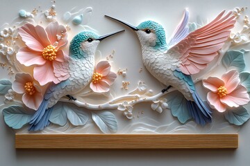 双蜂鸟拱形壁画