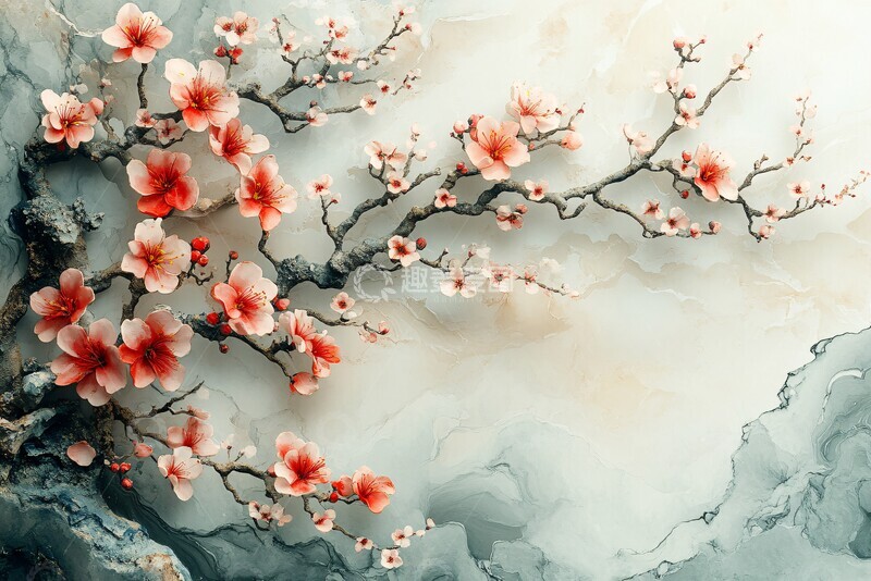 高清大图下载【趣麦麦图】樱花水彩轻纹背景