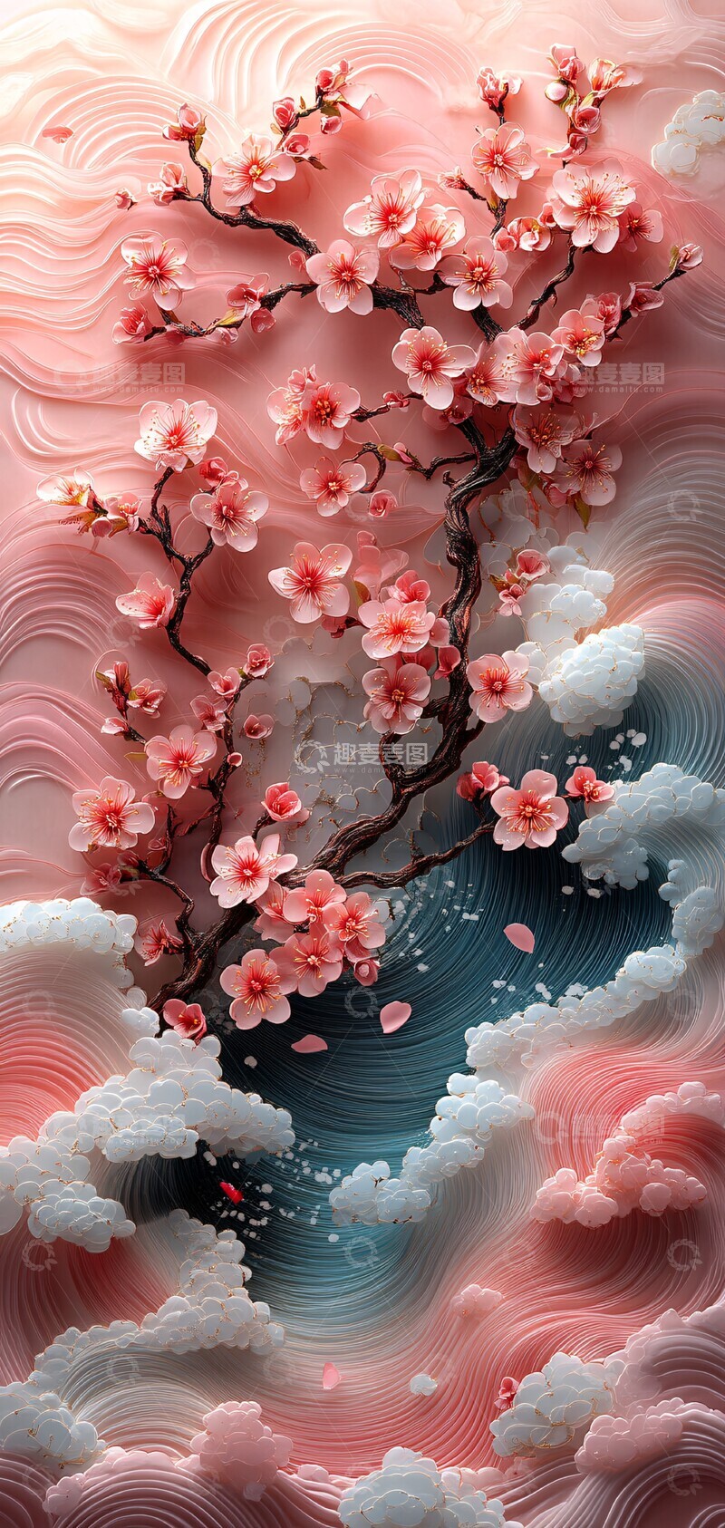 高清大图下载【趣麦麦图】樱花波浪纸艺2