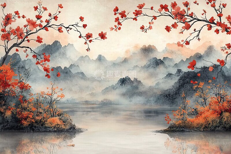 高清大图下载【趣麦麦图】白舞台水彩婚礼卡