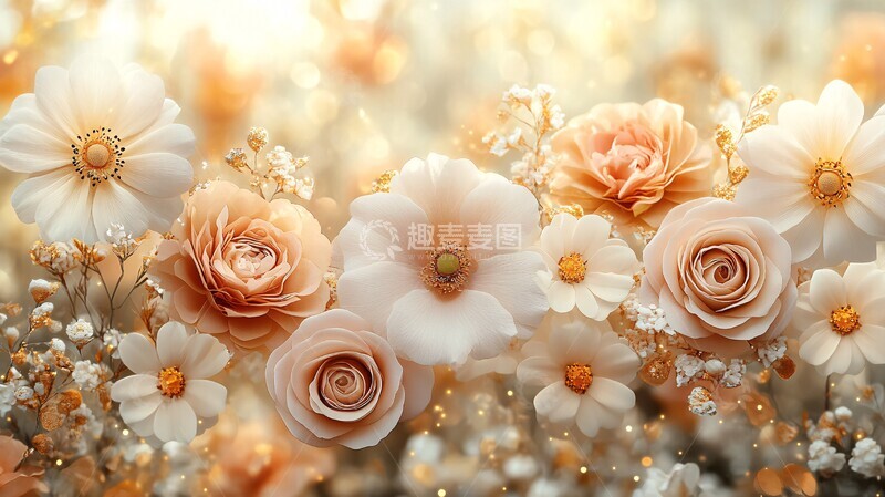 高清大图下载【趣麦麦图】粉色花瓣金色光点