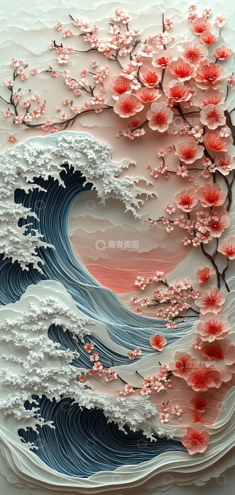 高清大图下载【趣麦麦图】樱花纸艺海浪
