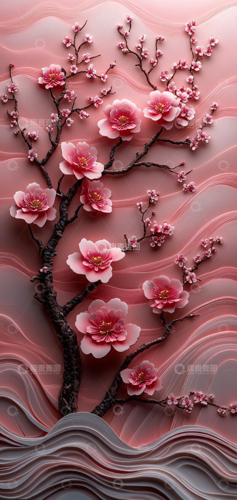 高清大图下载【趣麦麦图】樱花波浪纸艺1