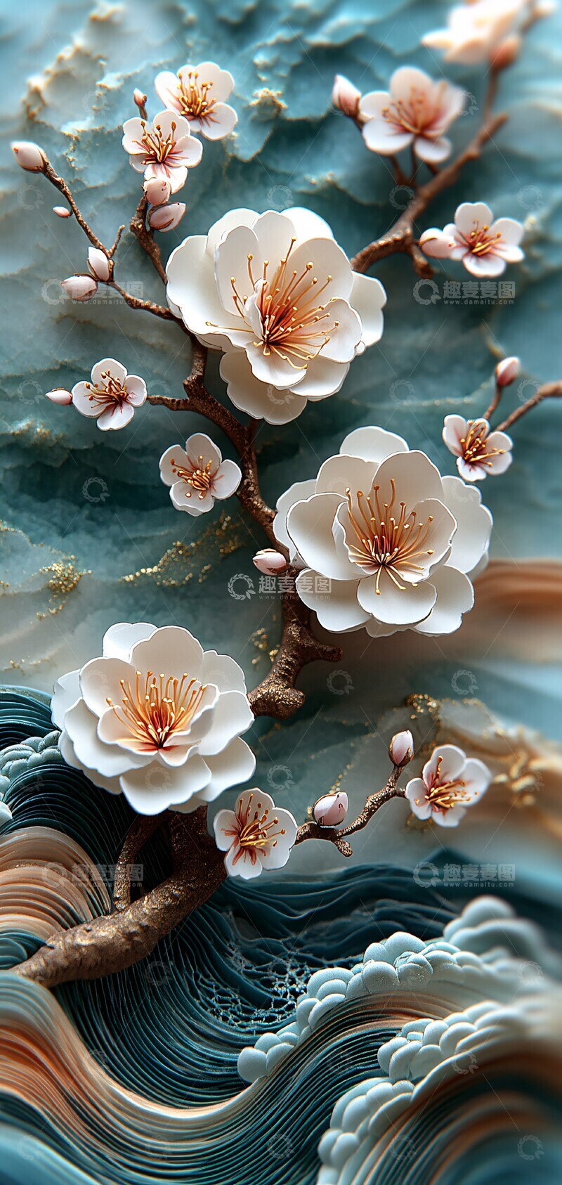 高清大图下载【趣麦麦图】樱花浪涌樱花波浪纸艺1