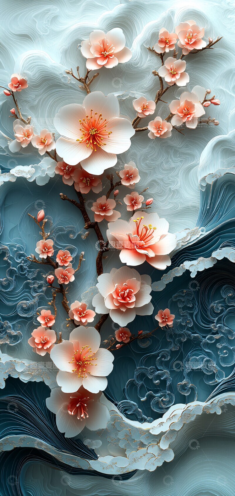 高清大图下载【趣麦麦图】樱花浪涌樱花波浪纸艺2