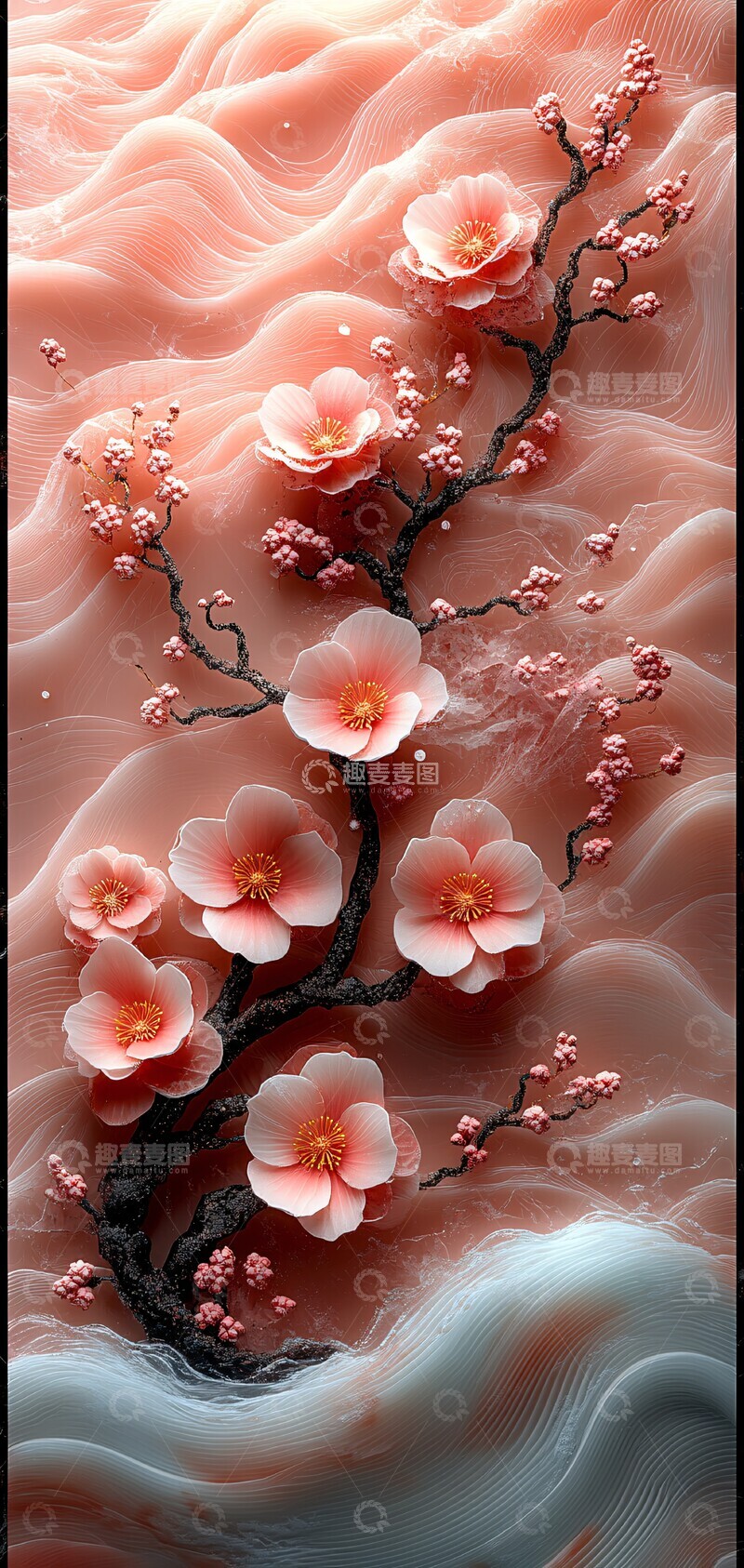 高清大图下载【趣麦麦图】粉色浪花樱花纹样2