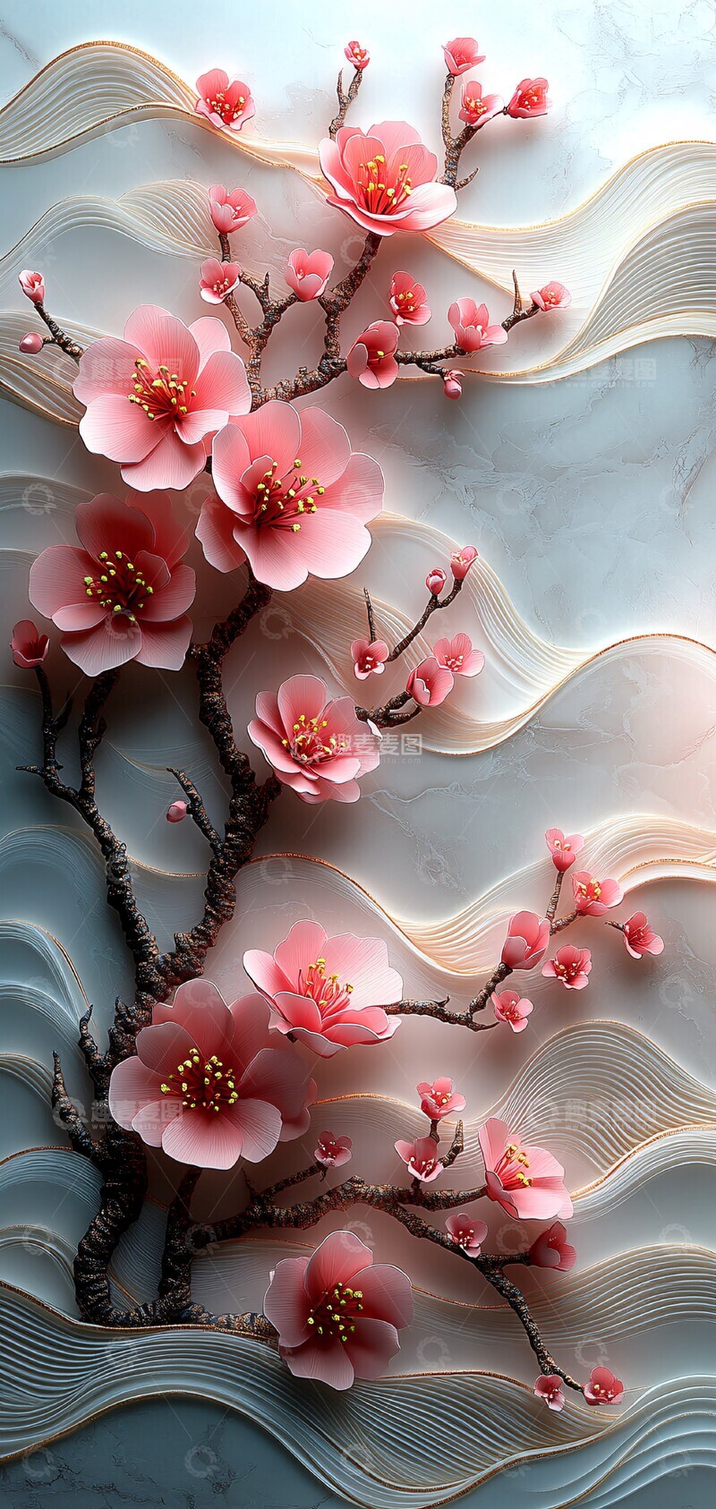 高清大图下载【趣麦麦图】樱花波浪纸雕4