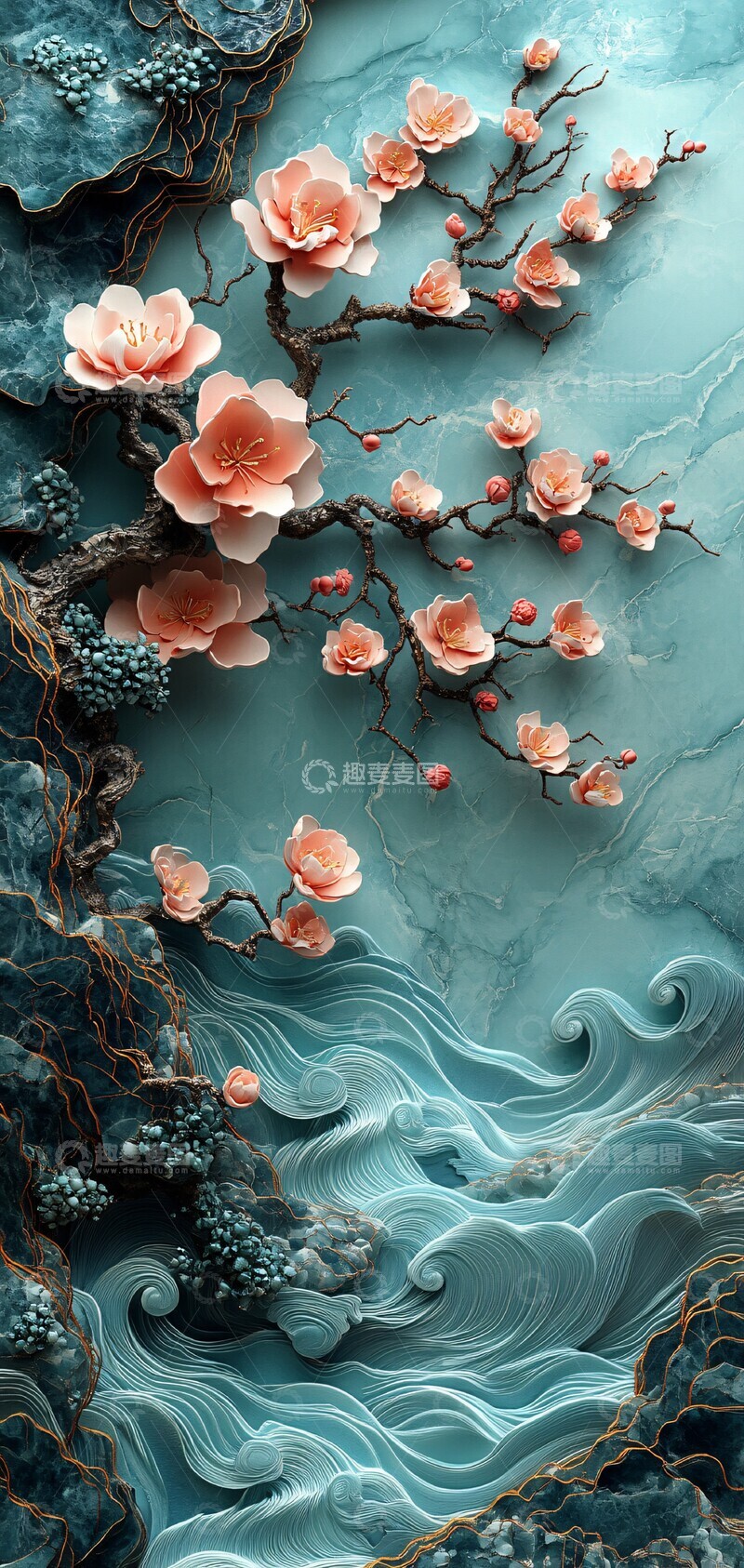 高清大图下载【趣麦麦图】樱花波浪纸雕