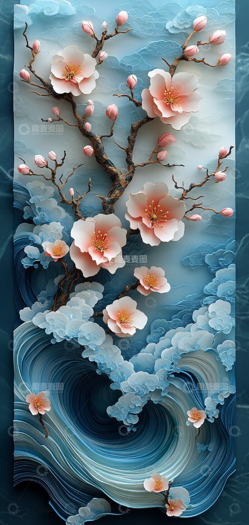 高清大图下载【趣麦麦图】樱花波浪纸雕1