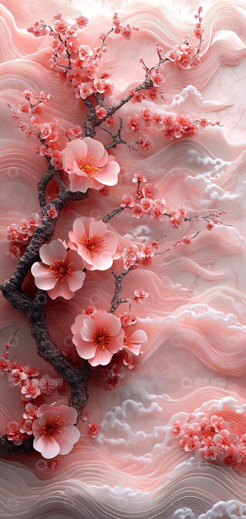 高清大图下载【趣麦麦图】樱花波浪纸雕7