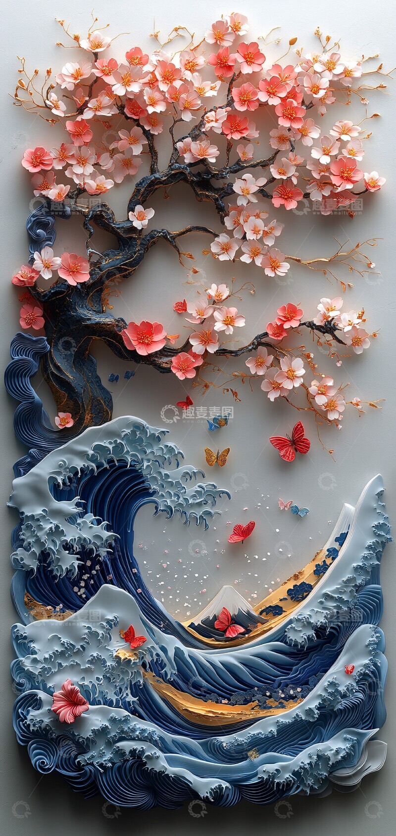 高清大图下载【趣麦麦图】樱花波浪纸艺8