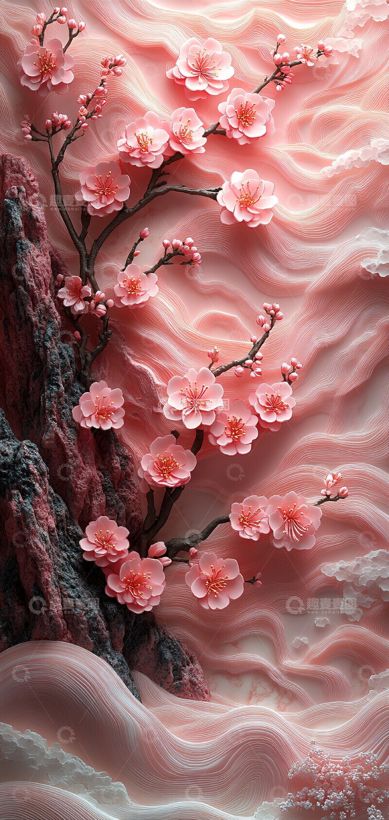 高清大图下载【趣麦麦图】樱花波浪纸雕3
