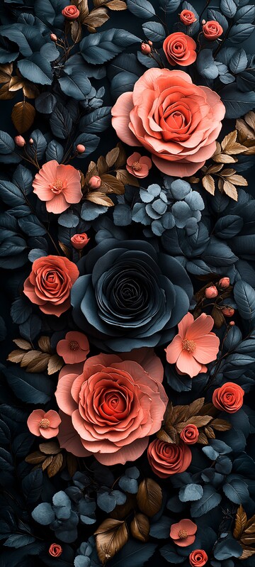 黑玫瑰花簇图案1