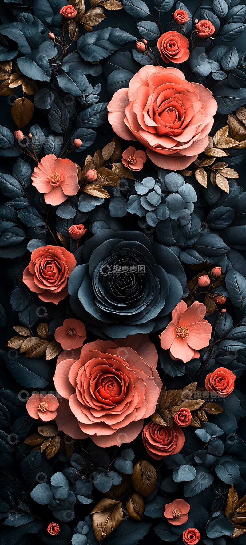 高清大图下载【趣麦麦图】黑玫瑰花簇图案1
