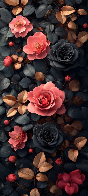 黑玫瑰花簇图案3