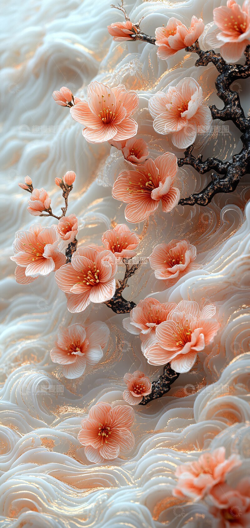 高清大图下载【趣麦麦图】樱花浪花纸雕3