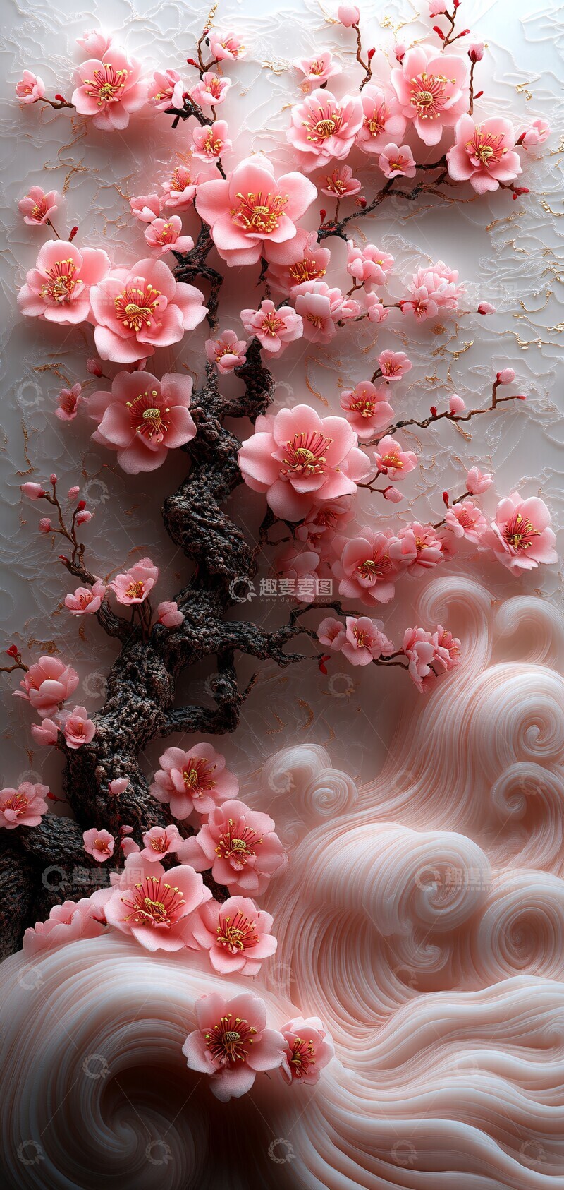 高清大图下载【趣麦麦图】粉色浪花樱花纹样