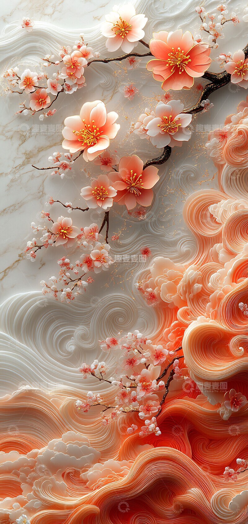 高清大图下载【趣麦麦图】樱花浪花纸雕2