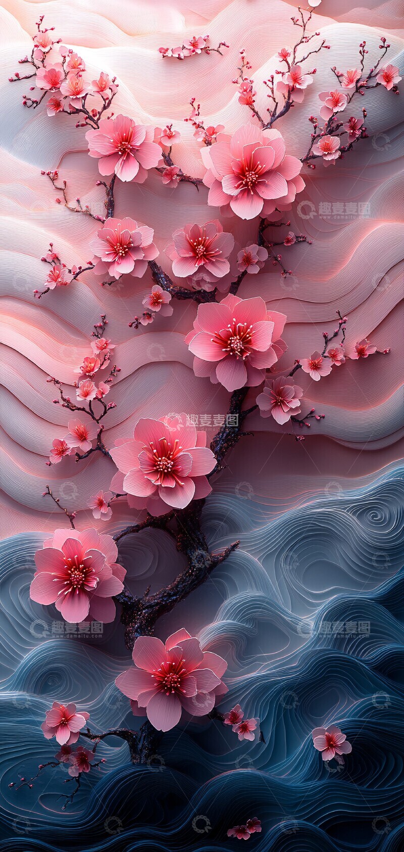 高清大图下载【趣麦麦图】樱花波浪纸艺5