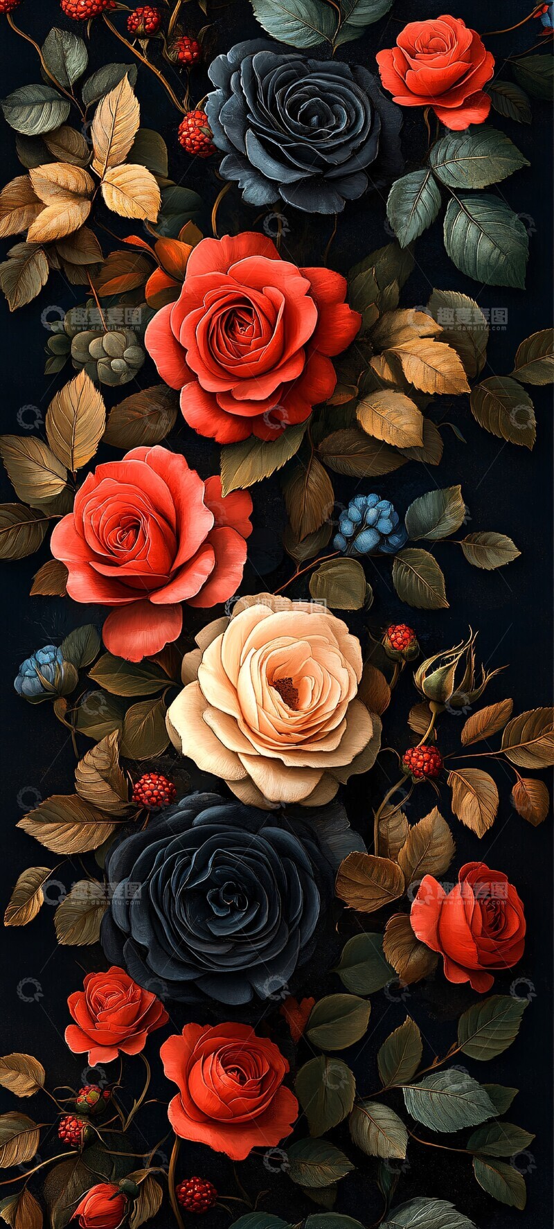 高清大图下载【趣麦麦图】黑玫瑰花簇图案2