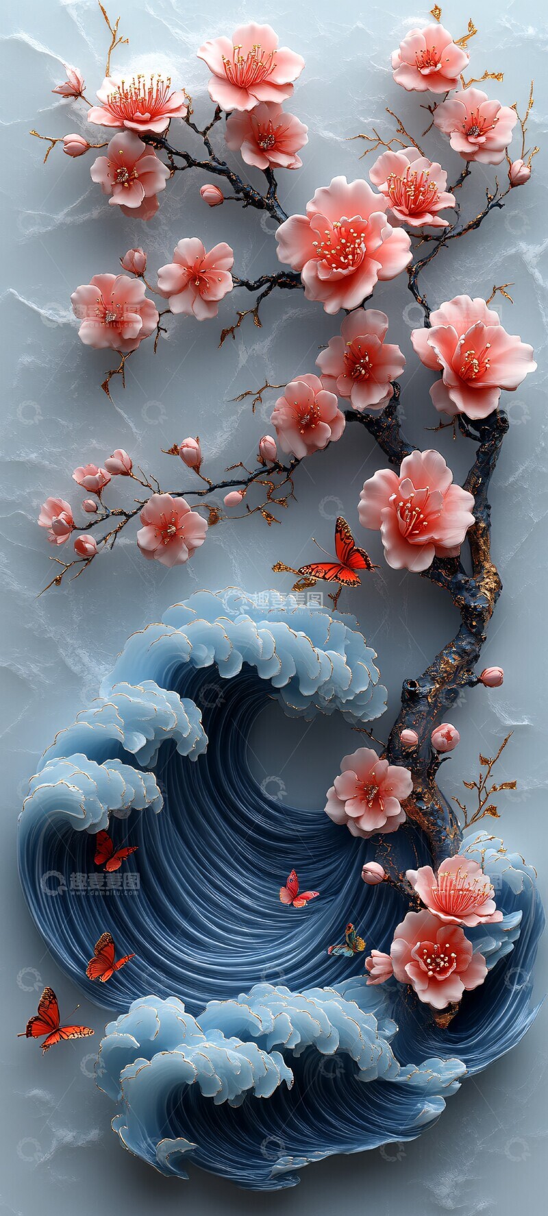 高清大图下载【趣麦麦图】樱花波浪与富士山3