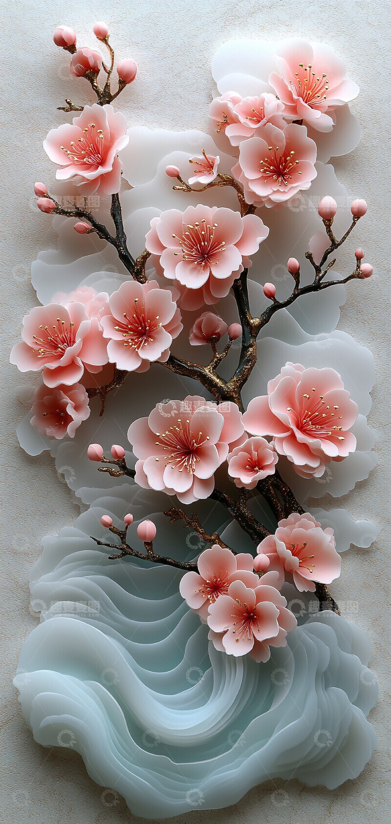 高清大图下载【趣麦麦图】樱花波浪纸雕6