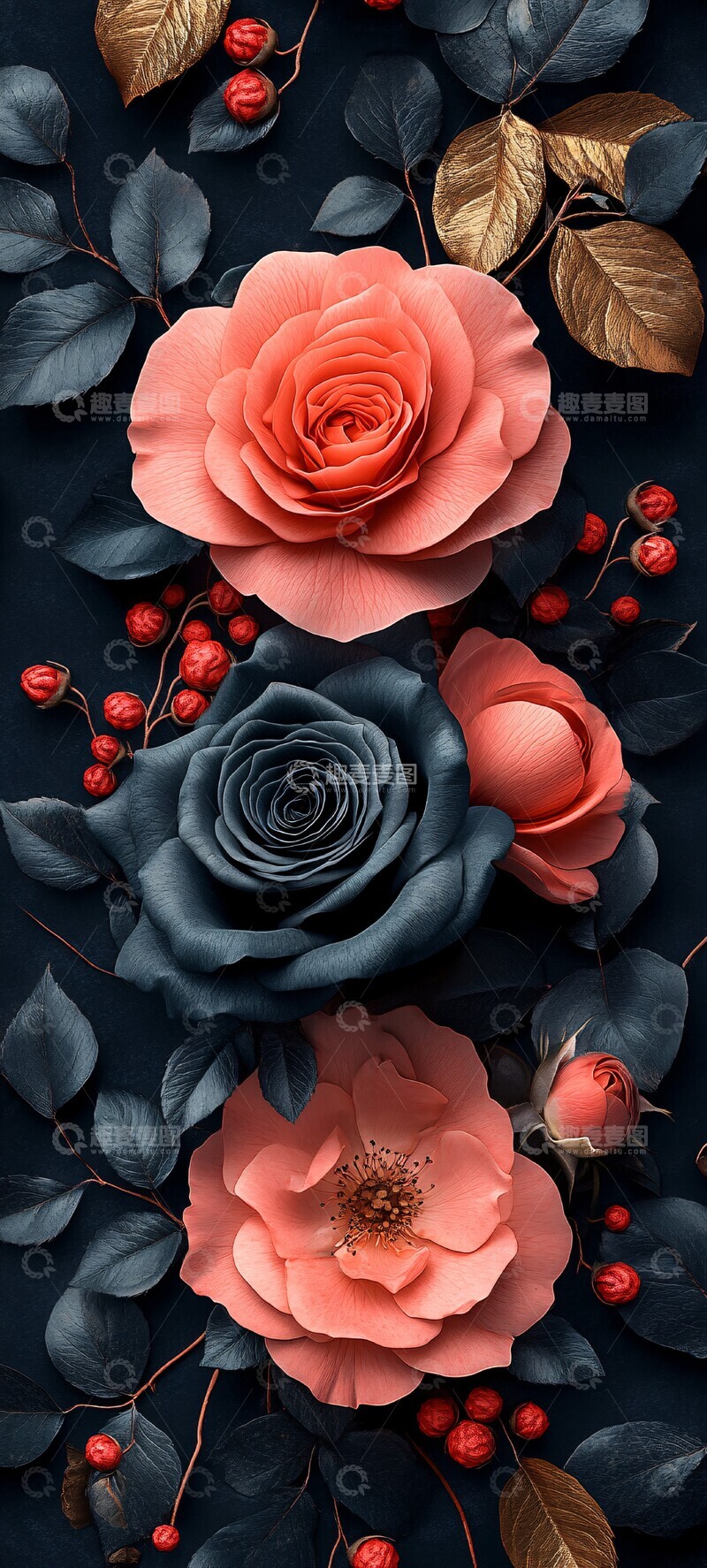 高清大图下载【趣麦麦图】黑玫瑰花纹图案