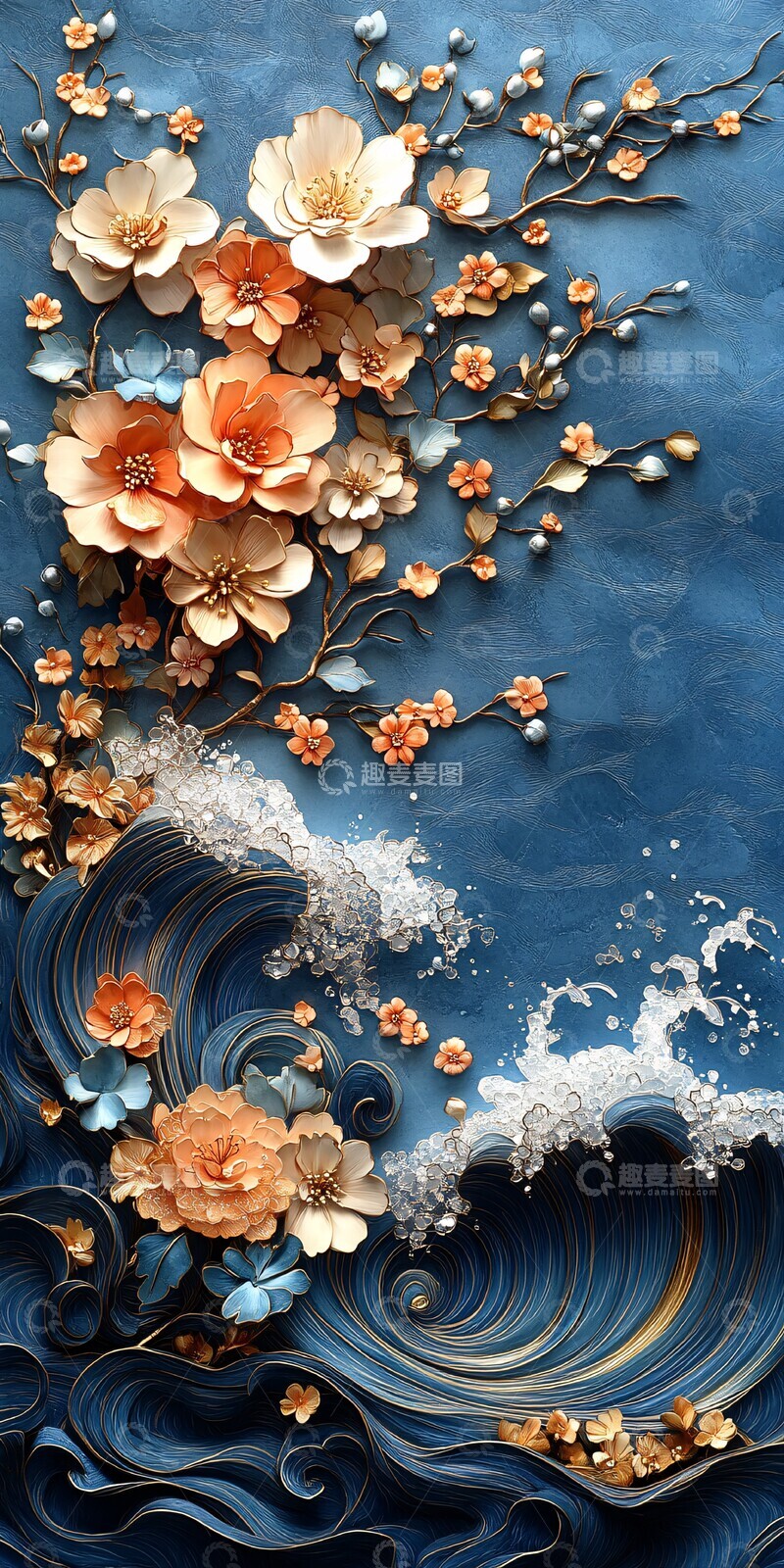 高清大图下载【趣麦麦图】花浪与樱花樱花剪纸立体