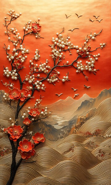 梅花珠帘金花墙