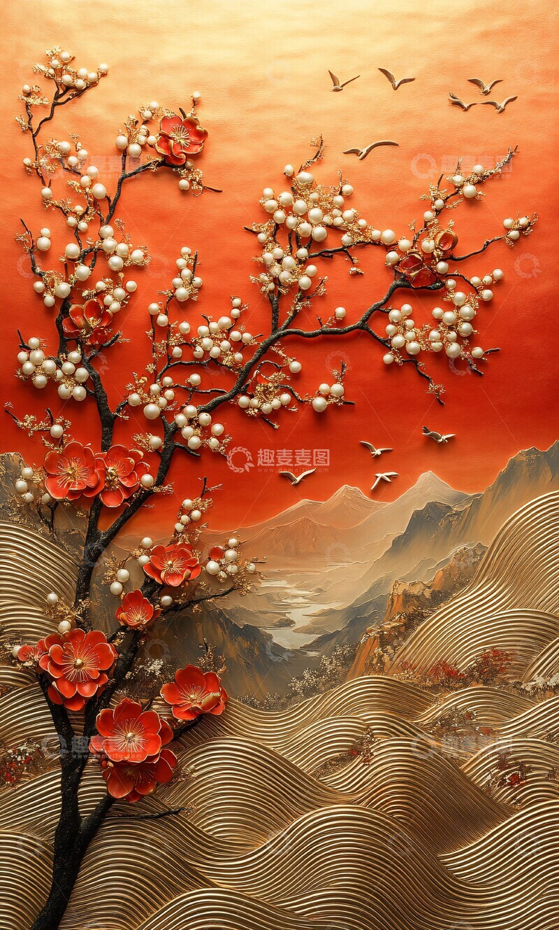 高清大图下载【趣麦麦图】梅花珠帘金花墙