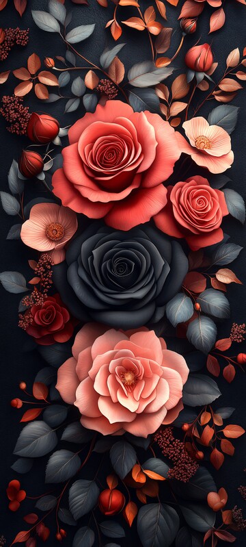 黑玫瑰花簇图案