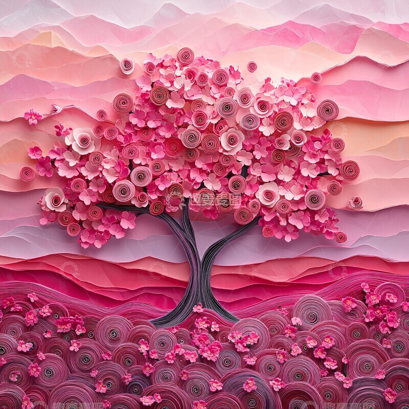 高清大图下载【趣麦麦图】樱花树与立体剪纸