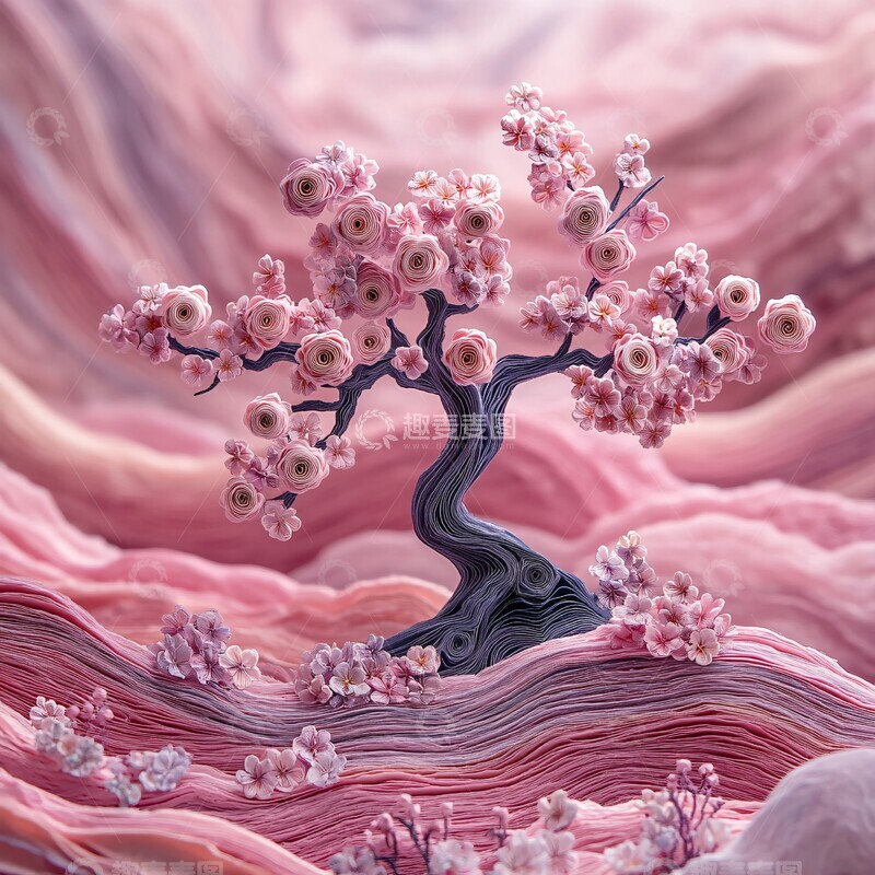 高清大图下载【趣麦麦图】樱花树与立体剪纸1