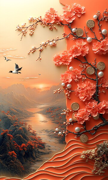 梅花珠帘金花墙1